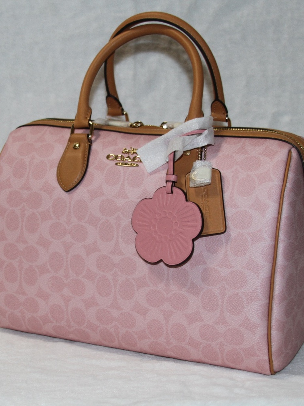 NWT COACH Large Rowan Powder pink Satchel Bag With Tea Rose Charms - Picture 7 of 11